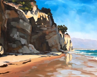 Leadbetter Beach Cliffs Canvas Art Print - Santa Barbara Oil painting by Sharon Schock 9x12, 12x16, 18x24