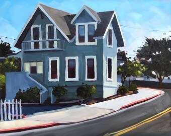 Monterey California Oil Painting - 8x10 - Cityscape painting by Sharon Schock