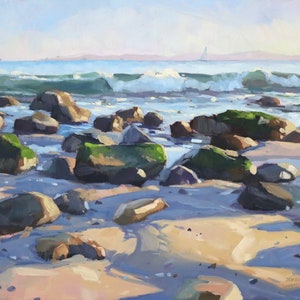 Hammond's Beach Rocks Art Print Seascape Oil painting by Sharon Schock 8x10, 11x14, 16x20, 24x30 image 1