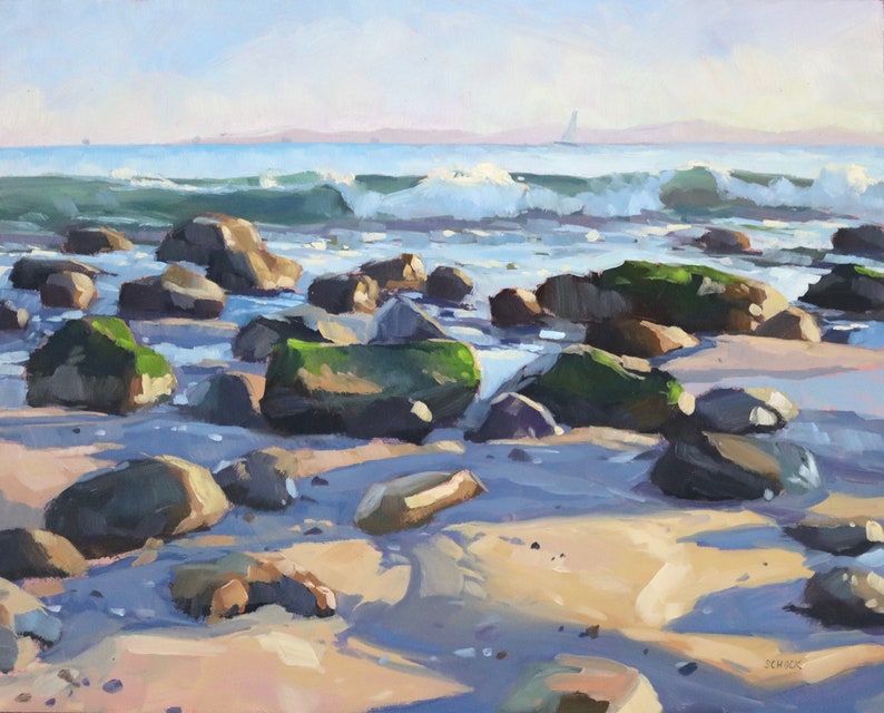 Hammond's Beach Rocks Art Print Seascape Oil painting by Sharon Schock 8x10, 11x14, 16x20, 24x30 image 1