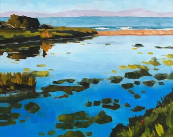 California Seascape Oil Painting - 16x20 - Carpinteria Landscape painting by Sharon Schock