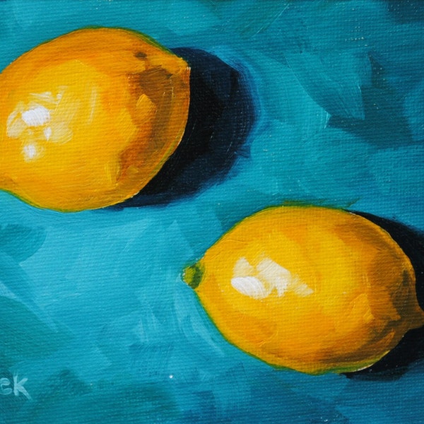 Lemon Blue IV - Still life oil painting - 5x7