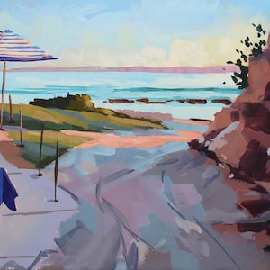 Path to Hendry's Beach Santa Barbara Art Print - gouache painting by Sharon Schock 10x15, 11x14, 12x16