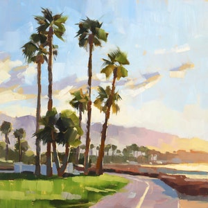 Cabrillo Palms Art Print - Santa Barbara Oil painting by Sharon Schock 8x8, 12x12, 16x16, 20x20
