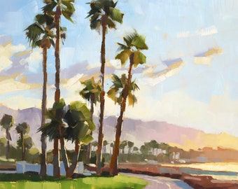 Cabrillo Palms Art Print - Santa Barbara Oil painting by Sharon Schock 8x8, 12x12, 16x16, 20x20