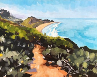California Oil Painting - 9x12 - Carpinteria Landscape painting Rincon Beach by Sharon Schock