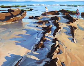 Low Tide Wonders Art Print - Santa Barbara Oil painting by Sharon Schock 8x8, 12x12, 16x16, 20x20