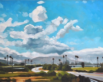 California Art Oil Painting - 12x16 - Clouds Over Rincon by Sharon Schock