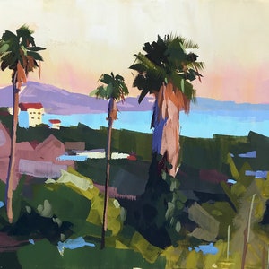 Riviera Santa Barbara Art Print gouache painting by Sharon Schock 10x15, 11x14, 12x16 image 1