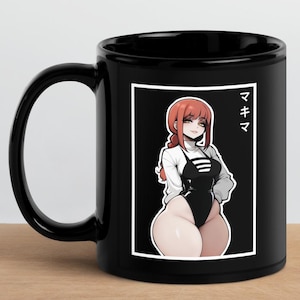 Makima Anime Mug - Microwave Safe Waifu Mug (Black) (11oz Ceramic)