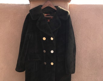 Vintage 70s Chocolate Brown Faux Fur Peacoat