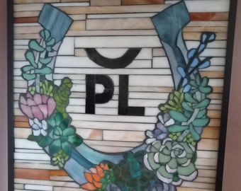 Stained Glass Mosaic Monogram Succulents