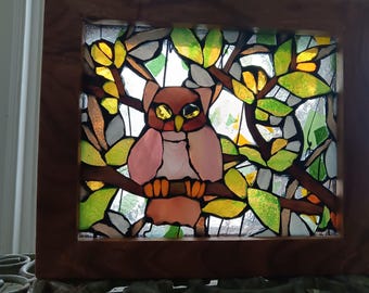 Owl on a branch Stained Glass Mosaic