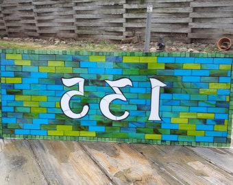 Custom Stained Glass Mosaic House Number Transom Glass on Glass