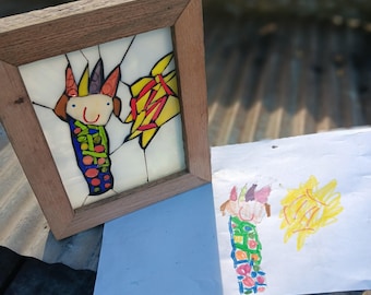 Childhood Drawing recreated in Stained Glass Mosaic