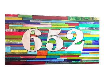 Custom Stained Glass Mosaic House Number Transom Glass on Glass