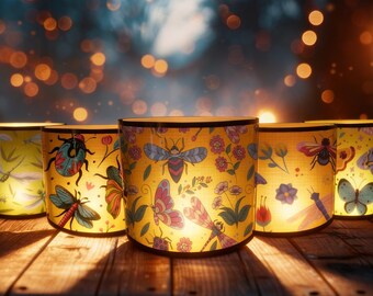 Butterfly Candle Luminaries Set of 6 - Insect Pattern Candle Sleeves - Woodland Decor