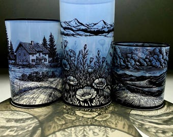 Country Cottage Hurricane Candles  – Set of 3 Cottagecore Tea Light Covers