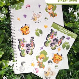 May include: A white spiral-bound notebook and a sticker sheet featuring colorful cartoon bug illustrations. The sticker sheet is labeled "Pokecute Bug Types Sticker Sheet." The stickers include various bug designs, stars, and other decorative elements.