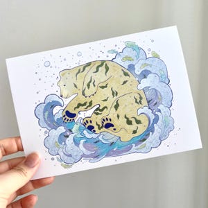 Impression d'art ours polaire | Art mural d'ours polaire Art mignon d'ours d'ours Impression de carte postale d'animal mignon de poisson de mer