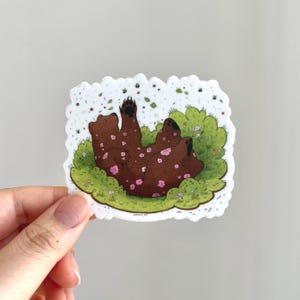 autocollant ours brun | Sticker illustré ours en peluche nature abeilles fleurs Sticker vinyle mat animal mignon