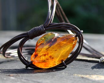Orbital Necklace Amber Pendant Space Jewelry Free Form Zen Cosmic necklace Infinite Orbit gift for him