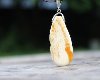 White Amber Necklace Bone Amber Pendant Orange Pure Genuine Baltic Amber For Woman Gift for her