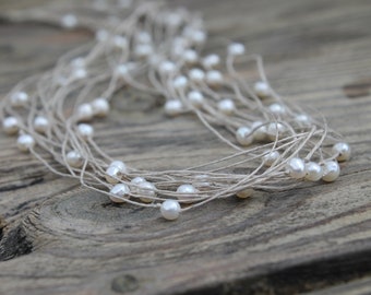 Bridal Pearl Necklace / Eco Friendly Bride / Rustic Wedding Jewelry / Bridesmaids Necklace / Shabby Chic Wedding / White Cream Gift for her