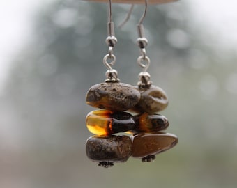 Amber Earrings, Real Amber Earring, Fossil Amber Dangle Earrings, Genuine Baltic Amber, Dangle Amber Earrings, Natural Jewelry