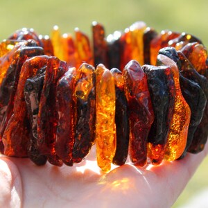 Raw dark Baltic Amber Bracelet Statement Jewelry Massive Cuff OOAK Stretch Big earthy Colors Natural Summer Fashion Gift for Nature lover image 2
