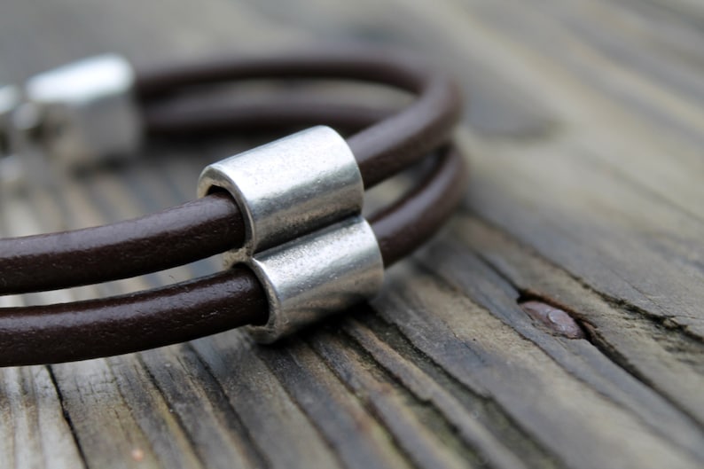 Leather Mens Bracelet Gift For Him Urban Hunter Bracelet Birthday Gift Men Dude Dad Boyfriend Silver image 1