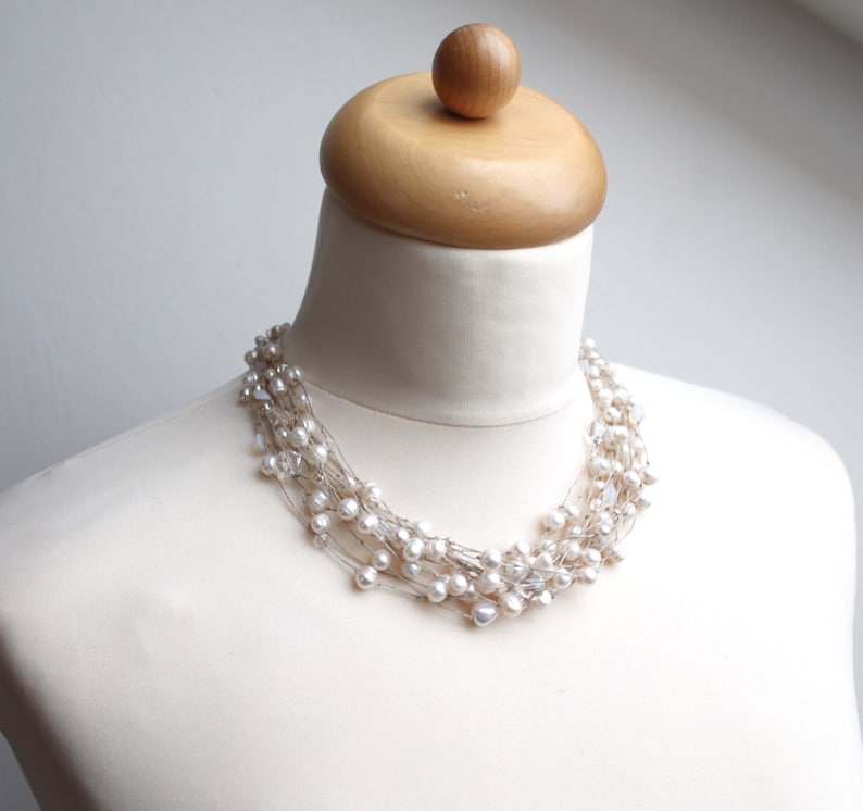 Pearl Necklace / Wedding Necklace / Multi Strand Pearl Jewelry / Bridal