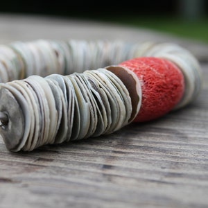 Asymmetric Necklace Statement Shell Coral Heishi Powder Light Pink Coral Dusty Silver Minimalist Raw Gemstone Mother's Day Gift Strawberries image 2