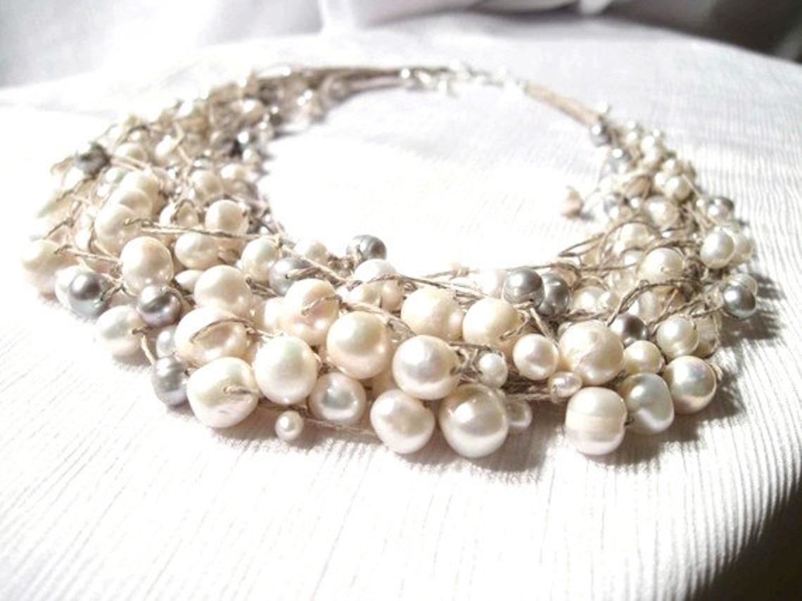 Multi Strand Pearl Necklace Fine Wedding Jewelry White Cream Etsy