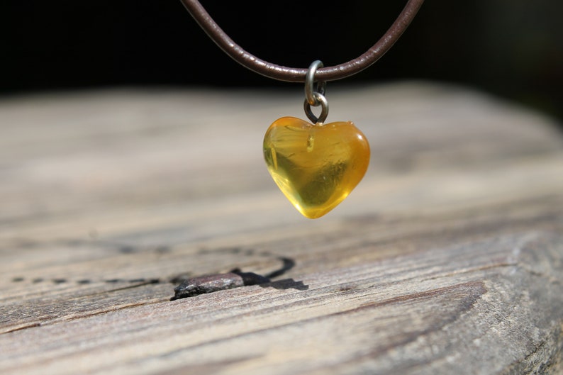 Genuine Amber Heart Pendant Necklace Honey Orange Amber Love Charm Hand Sculpted Birthday Mother's Day Gift Jewelry image 1