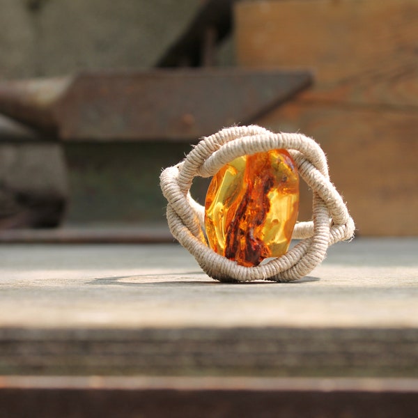 Enorme Honing Baltische Amber Armband / ambachtelijke sieraden / Natuurlijke Eco Vriendelijke Sieraden Zen / Pure Biologische Linnen / Slow Fashion