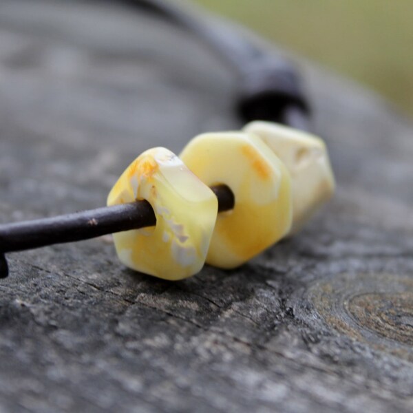 White Amber Necklace Minimalist Adjustable Leather Knot Jewelry Rough Father's Day gift for him