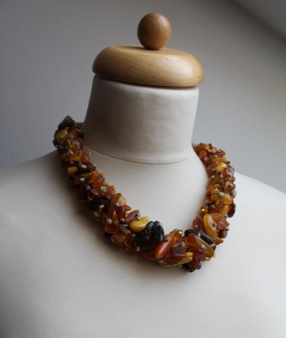 Raw Baltic Amber Necklace Statement Multicolored Earthy Colors Etsy