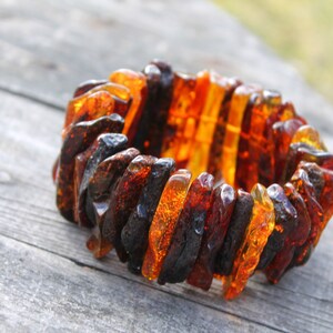 Raw dark Baltic Amber Bracelet Statement Jewelry Massive Cuff OOAK Stretch Big earthy Colors Natural Summer Fashion Gift for Nature lover image 4