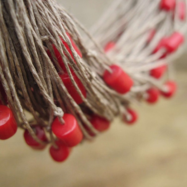 Multi Strand Red Coral Necklace, Linen Necklace Rowan