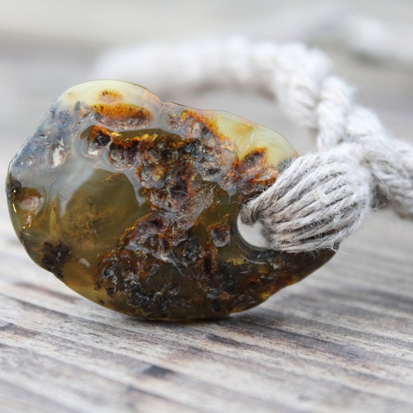 Ecologic Fiber Necklace Baltic Amber Linen Organic Pure Yellow Summer Primitive Jewelry Huge Ethno Style Stone Age Neolitic