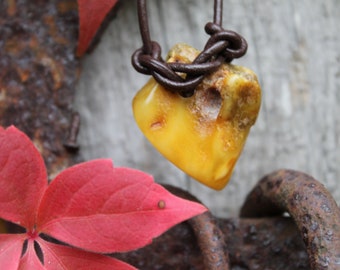 Butterscotch Baltic Amber Pendant Yellow Raw Stone Charm For Man Unisex Jewelry Gift for him Dad Dude Friend
