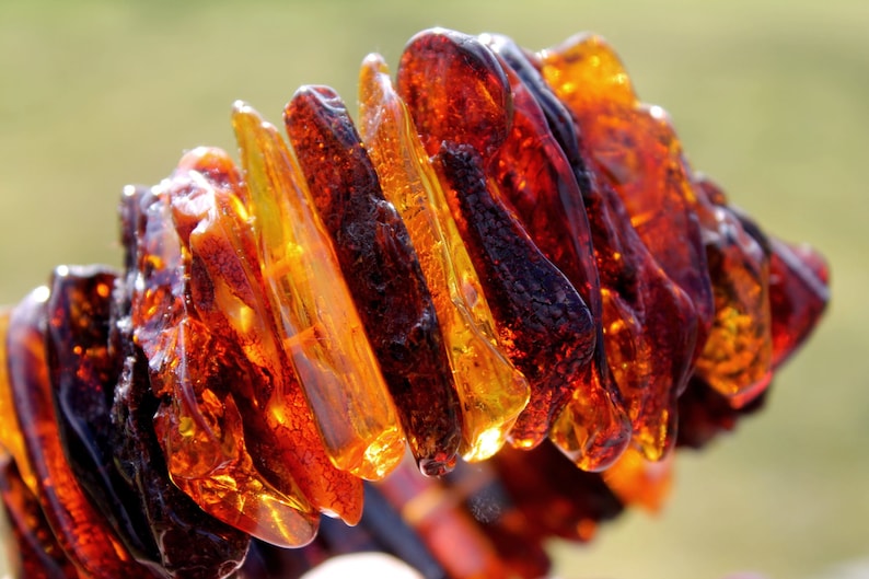 Raw dark Baltic Amber Bracelet Statement Jewelry Massive Cuff OOAK Stretch Big earthy Colors Natural Summer Fashion Gift for Nature lover image 1