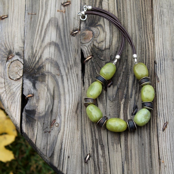 Pistachio Green Statement Jade Necklace Rough Gemstone Raw Amber Green Jadeite Huge Bib Forest Natural Earthy Colors