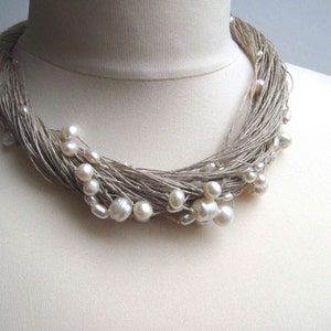 Natural Pearl Necklace White Cream Gray Organic Jewelry Multi Strand Necklace Bridal Wedding Jewelry image 2