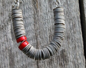 Coral Necklace Crimson Silver Venetian Red Gray Shell Statement Jewelry Summer Fashion asymmetric abstract style