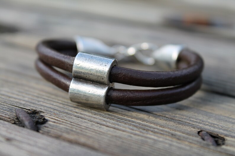 Leather Mens Bracelet Gift For Him Urban Hunter Bracelet Birthday Gift Men Dude Dad Boyfriend Silver image 8