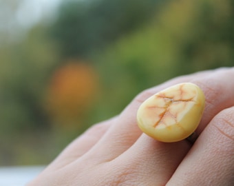 Amber Ring Adjustable Raw Yellow Amber Unique Jewelry Fossil Orange Ring Brass