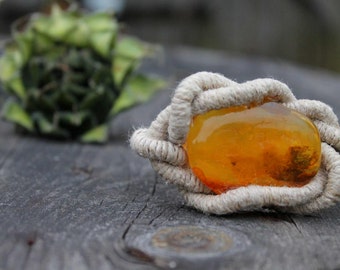 Huge Baltic Amber Bracelet Raw Stone Jewelry Honey Orange Yellow Bee Linen Sailor Rope Knot Summer Fashion Gift for her