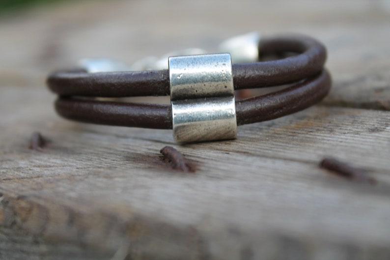 Leather Mens Bracelet Gift For Him Urban Hunter Bracelet Birthday Gift Men Dude Dad Boyfriend Silver image 2